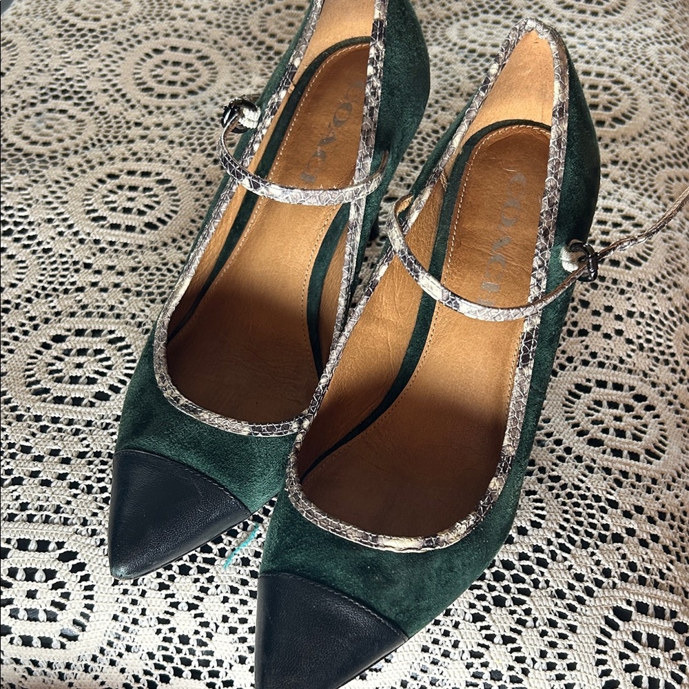 Coach Green and Black Mary Jane Heels